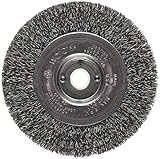 Weiler Trulock Narrow Face Wire Wheel Brush, Round Hole, Steel, Crimped Wire, 4" Diameter, 0.014" Wi
