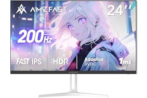 Amzfast 24インチ ゲーミングモニター白 200Hz/1ms MPRT/Fast IPS/FHD/HDR/Adaptive Sync/目に優しい/HDMI+DP搭載/75x75VESA/5年保証/AMZG24X1W（ホワイト）