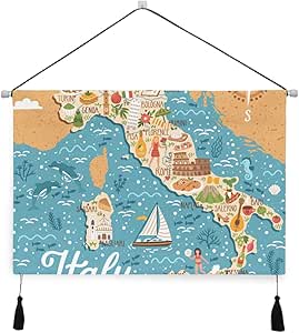 Amazon Co Jp Niesikkla タペストリー ベクトル様式化された地図イタリア旅行イラスト 壁掛け おしゃれ インテリア モダン ポスター 絵画などに適用 ウォールアート モダン 装飾アート 多機能 個性プレゼント ホーム キッチン