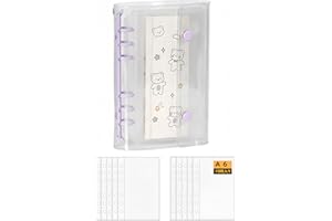 PERZUMI シール帳 女の子 透明 a6 バインダー 6穴 大きめ 196x132mm はがせる 詰め替え ポケットリフィル10枚付き シール収納 推し活グッズ (パープル）