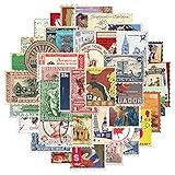 ステッカーセット 50枚レトロ スタンプ ステッカーかわいい旅行コレクションステッカー 防水シール PVCアップリケのかわいいビニール 手帳コラージュステッカー DIYスノーボード スーツケース ギター 車 自転車 水筒 スケートボード バイク ヘルメット パソコンスマホ ステッカー