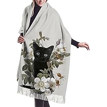 Amazon | [TMJJ] マフラー ストール 花 黒猫 ネコ柄 猫柄 ショール  