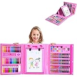 創優会 絵かき セット 24色 176 ピース 色鉛筆 クレヨン 水性マーカ カラー サインペン オイル パステル 固形水彩 塗り絵 画材 セット 画板付き 収納 ケース 付き 携帯 便利 鉛筆削り 消しゴム 付き 絵の具 セット 文房具 子供 小学