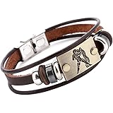 Hamoery Punk Beaded Alloy Multilayer Braided Rope Constellation Leather Cuff Bracelet Bangle Wristband