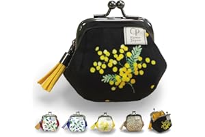 CP-Kyoto 日本製 がま口財布 小さい財布 花柄 小銭入れ 小さいがま口 コインケース ミニサイズ レディース 1.8寸 ころぽてがま口 ミモザ ブラック