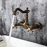 AZOS キッチン用水栓 壁付き キッチンシャワー 混合水栓 洗面用蛇口 真鍮色 取り付け幅13.5～16.5cm対応 MPAZ013