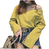 Heaven Days（ヘブンデイズ）長袖 シャツ ブラウス オーバーサイズ Vネック オフショルダー ストライプ 抜き襟 レディース 1704E0211