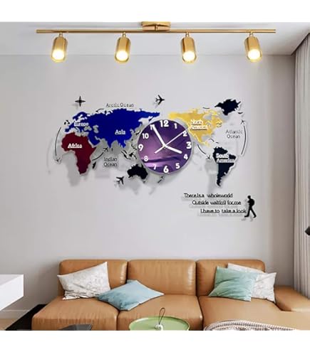 Amazon.co.jp: JQStar 時計 世界地図 ハンドメイドの壁掛け時計 世界