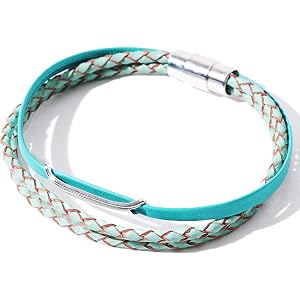 VIVA-ILL 本革 編み込み レザー ブレスレット メンズ 革 3連 レディース ペア 人気 バングル アンティーク カップル ターコイズ