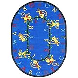 Joy Carpets Kid Essentials Early Childhood Oval Monkey Business Rug Blue 10'9 x 13'2 [並行輸入品]