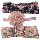 ベビーヘアバンド3本セット(ネイビー&ピンク)フリーサイズ・0-3歳 baby girl accessories