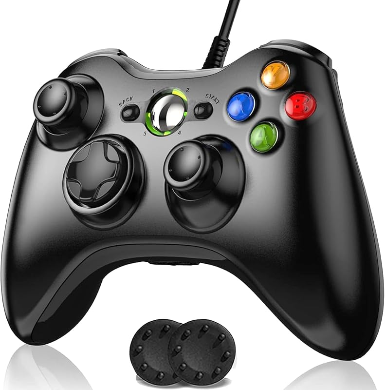 Elnicec Xbox コントローラー 有線 [2025新改良] Xbox 360 コントローラー PC ゲームパッド 有線ゲームパッド USB接続 遅延なし 高耐久ボタン 人体工学 二重振動 ジョイスティックをアップグレード Microsoft Xbox Slim 360/PC/Windows7/8/10に対応 アシストキャップ 2枚付き(ブラック)