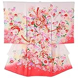 女の子初着 お宮参り着物 ポリエステル 白ピンクぼかし 牡丹に鼓