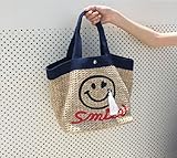 スマイル トートバック かごバック タッセル付き マチが広い お弁当 ダブレット ペットボトル 入る