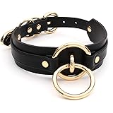 チョーカー レディース リング 首輪 PU レザー (ブラック+ゴールド)