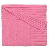 Elegant Baby 100% Cotton Cable Knit Blanket with Wide Ribbed Border, Raspberry, 36 x 45 by Elegant B