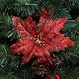 Kicode Christmas Tree Decorations Artificial Flowers Glitter Hollow Xmas Festival Wedding Home Decor