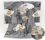 総疋田束ね熨斗 刺繍 鷹 宝尽し 黒地 お宮参り 着物 男の子　(初着 産着 のしめ)【絹100% 友禅 】