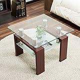 【センターテーブル おしゃれ】美感でスタイリッシュ ★ 50cm幅 ガラステーブル 強化ガラス採用 ガタつき防止アジャスター ディスプレイ 北欧スタイル 色：ダークブラウン