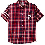 KLEW MLBセントルイス・カージナルスWordmarkフランネル半袖Yシャツ XL レッド