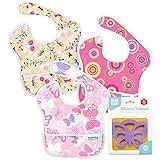 バンキンス 油が落ちるスタイ3点+デンタル歯がため(ちょうちょう)【日本正規品】スーパービブ 柔らかくて軽量 洗濯機で洗えてすぐ乾く お食事用防水ビブ 6~24ヶ月 Girl Assorted S4-