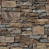 birwall 68032 Faux Rustic Brick Stone壁紙ウォールペーパー用リビングキッチン寝室、20.8 in32.8 Ft = 57平方フィート、シアン/ブラウン/グレー