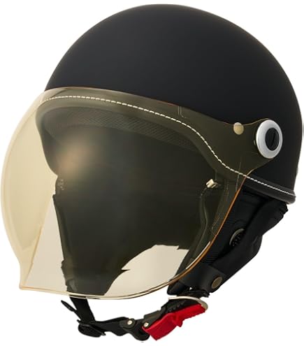 Amazon.co.jp: Half Cap Helmet with Shield Matte Black : Automotive