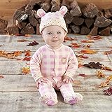 ベビーアスペン Baby Aspen 女の子用ベビーピンクx白フラッグチェック柄フリース地前開きクマさん足つきカバーオールx3D立体耳付きキャップ2点セット(ギフトBOX入) [並行輸入品]