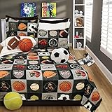 Boys Bedding Reversible Quilt and Pillow Sham Set, Choice of TWIN or FULL - All-Star Sports Theme Fo