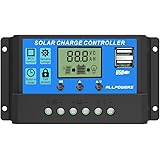 ソーラーチャージャーコントローラー ALLPOWERS 20A 12V/24V LCD 充電コントローラー 電流ディスプレイ 液晶 デュアル USB付き ソーラーパネル バッテリレギュレータ 温度表示 自動調整スイッチ 過負荷保護（青）