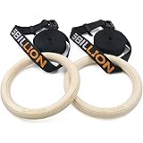 Wooden Gymnastic Rings 1.1inch/1.25 inch,5BILLION Olympic Rings with Adjustable Straps 2x15ft,Wood Gym Rings for Home Gym Ful