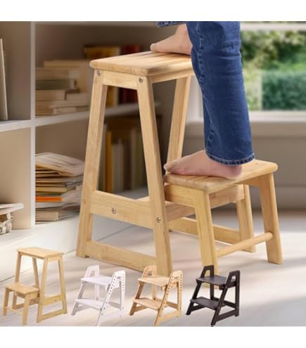 Amazon｜3ステップラダーの折りたたみスツール、木製の図書館の