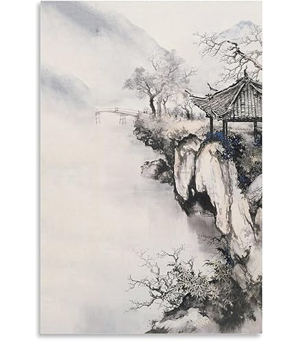 Amazon.co.jp: 中国風 水墨画 山水 ポスター プリント キャンバス 絵画