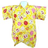 国産生地 水風船柄 甚平ロンパース 綿100% イエロー◇80cm