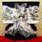 【鷹に白虎・富士山・鶴・黒】 男児　初着　祝着 のしめ 産着 男の子のお宮参り着物 高級 フードセットプレゼント付