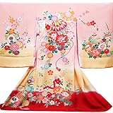 【お宮参り着物】【赤系3色ぼかし 毬と花柄】女の子 正絹 友禅【風呂敷プレゼント/ギフト対応】
