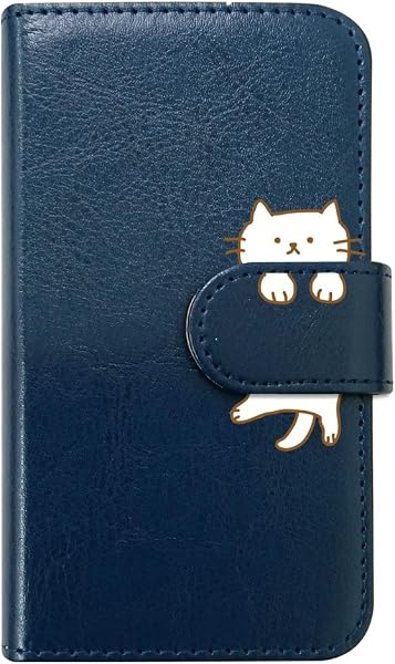 【moimoikka】 sslink iPhone SE 3rd Generation (2022 Model) 2nd Generation (2020) 8 Compatible Case, Wallet Type Smartphone Case, Cat Animal Character, Cute (Navy) Cat Animal Diary Type, Side Opening - 1