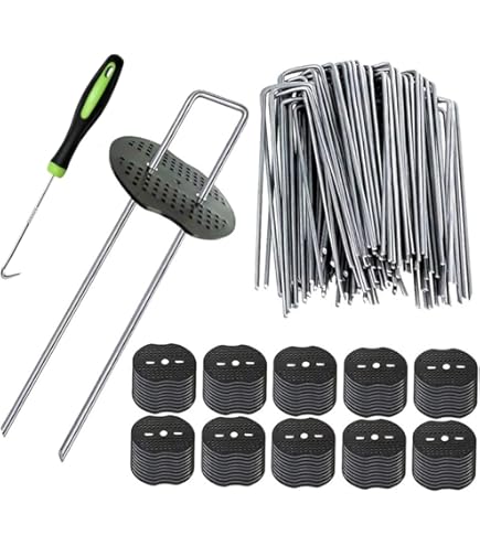 Amazon.co.jp: 防草シートU字ピン 黒丸 Uピンと黒丸型皿付セット 人口