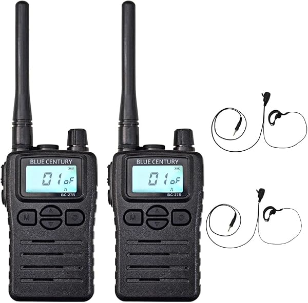 BLUE CENTURY ブルーセンチュリー 国内メーカー 中継器対応 特定小電力 トランシーバー BC-27R IP67 防塵・防水 単三電池1本 ベルトクリップ・ネックストラップ付属 インカム 総務省技術基準適合商品 技適マーク有 (耳掛け型イヤホンマイク【W023】セット,2台) - 1