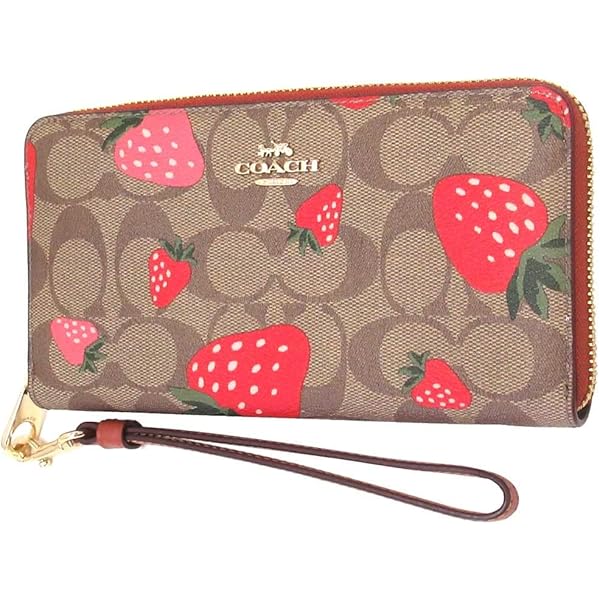 【もこもこ☻︎出品】COACHコーチ 長財布ブラウンイチゴ 　ストロベリー コーチ COACH コーチ 財布 COACH アウトレット ロング ジップ