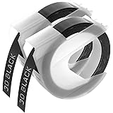 Suminey ダイモ テープ 幅9mm 長さ3m 黒 エンボステープ つやあり ダイモ 3D グロッシーテープ DM0903B dymo tape テープライター テープ 2個入り 互換, のために働くDM20008 DM1595BU DM2000