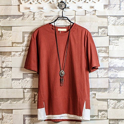 最安値 Hisitosa Tシャツ 半袖 メンズ カットソー 無地 ネックレス付き 薄手 涼しいゆったり かっこいい カジュアル ファション レッド Lの価格比較