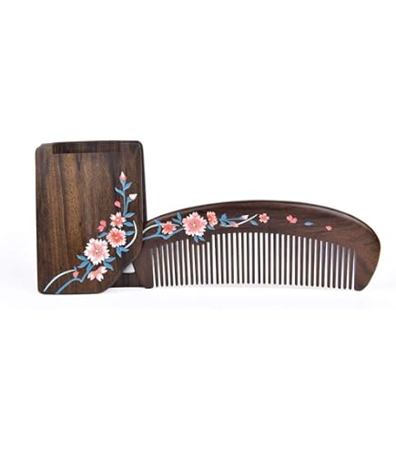 Amazon | 本つげ櫛 解櫛3寸3分 (桜（さくら）彫刻, 櫛ケース【赤