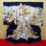 【熨斗に若武者と白馬・紺】 男児　初着　祝着 のしめ 産着 男の子のお宮参り着物 高級 フードセットプレゼント付