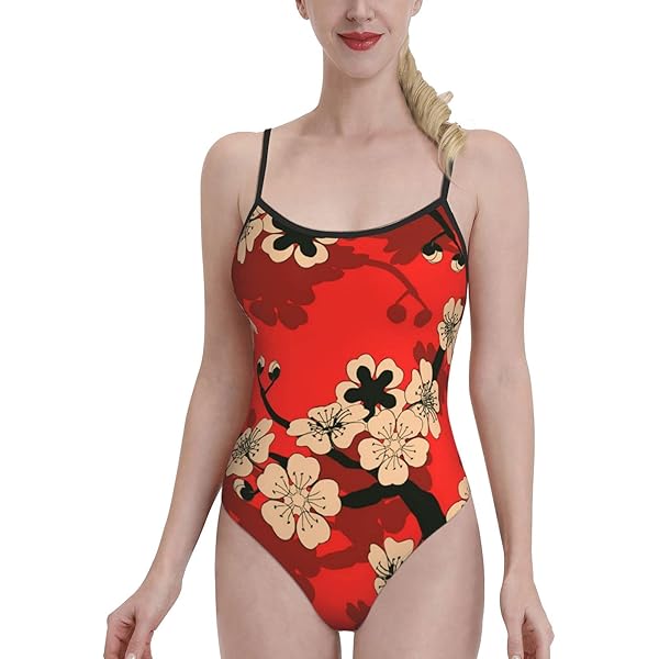 Amazon | スクール水着 水着 レディース 波 なみ 赤い 和風 レトロ