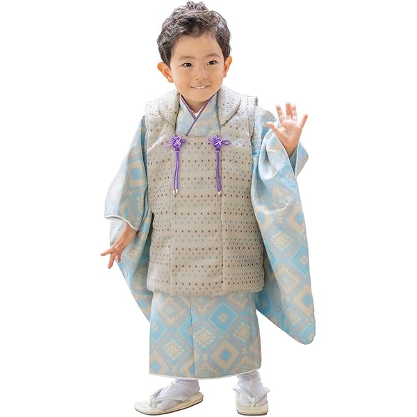Amazon | [京のみやび] 七五三 3歳 男の子 着物 被布セット 3才 紫
