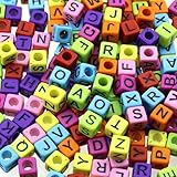 gresorth 800 PCマルチカラーキューブアクリル文字ビーズブラックShinyアルファベットDIYハンドメイドアクセサリー6 x 6 mm