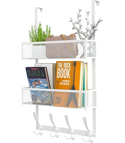 Over The Door Hooks Organizer With 9 Hooks & 2 Mesh Baskets - Heavy Duty Storage For Bathroom, Bedroom, Kitchen