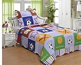 FT Home Fashion Kids Boys Sports Theme Patchwork Print Twin Size Quilt Set, 2 Pieces [並行輸入品]