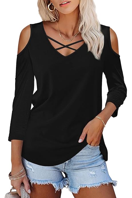 Amoretu Womens Tops Casual V Neck Short 